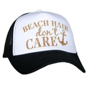 New Gold “Beach Hair” Trucker Hat Ball Cap Adjustable Black & White
